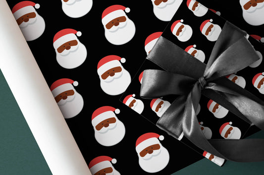 On the Go Black Santa - Christmas Gift Wrapping Paper Roll (Red